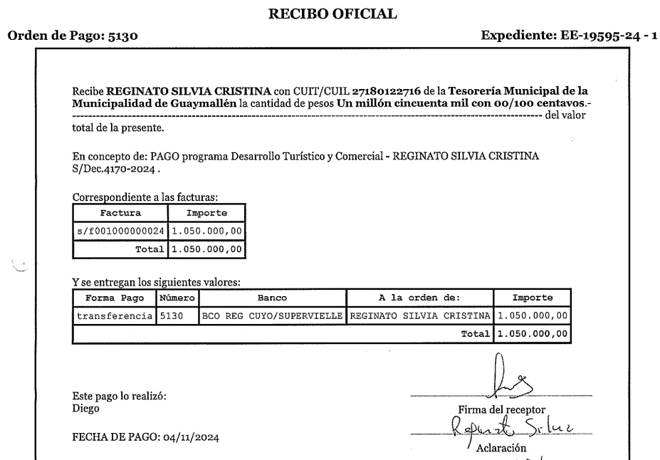 Recibo oficial de cobro Municipalidad de Guaymallén