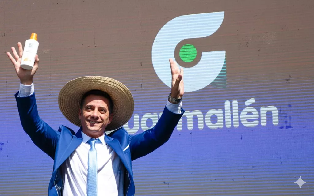 Foto IA Intendente con protector solar en mano