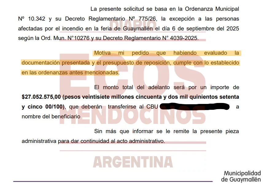 Informe de la Dirección de Comercio sugiriendo el pago de 27 millones a Luis Antonio Giménez.
